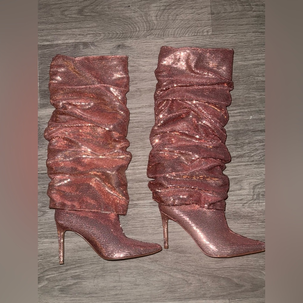 Rose Gold Sequin Knee-High Boots Size 7